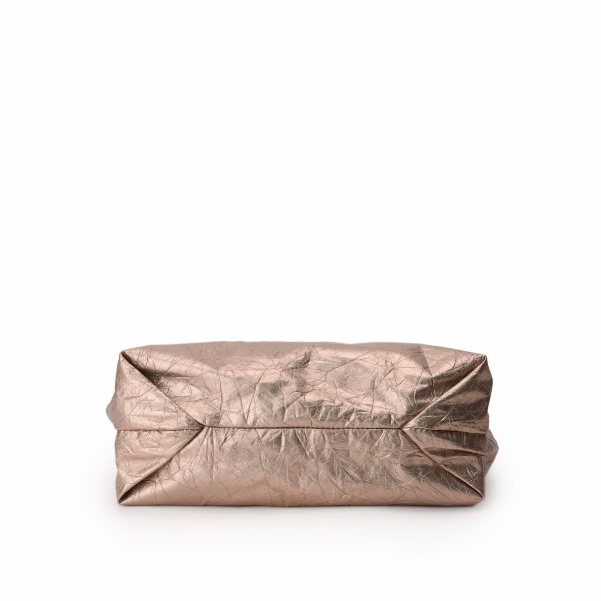 Metallic rose gold crumpled leather clutch bag, curated Pre-loved Luxury by Myluxe in Helsinki.
