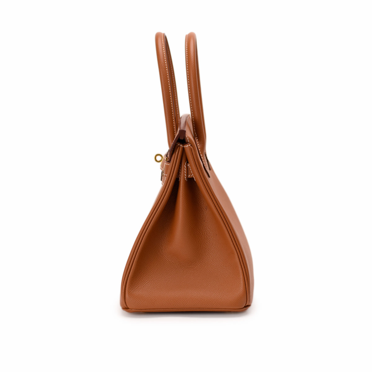 Tan grained leather Hermès handbag with top handles. curated Pre-loved Luxury by Myluxe in Helsinki.