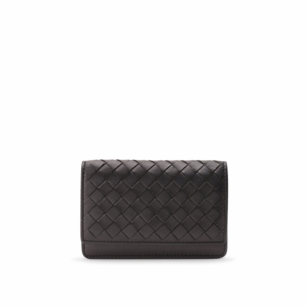 Black woven leather small wallet, curated Pre-loved Luxury by Myluxe in Helsinki.