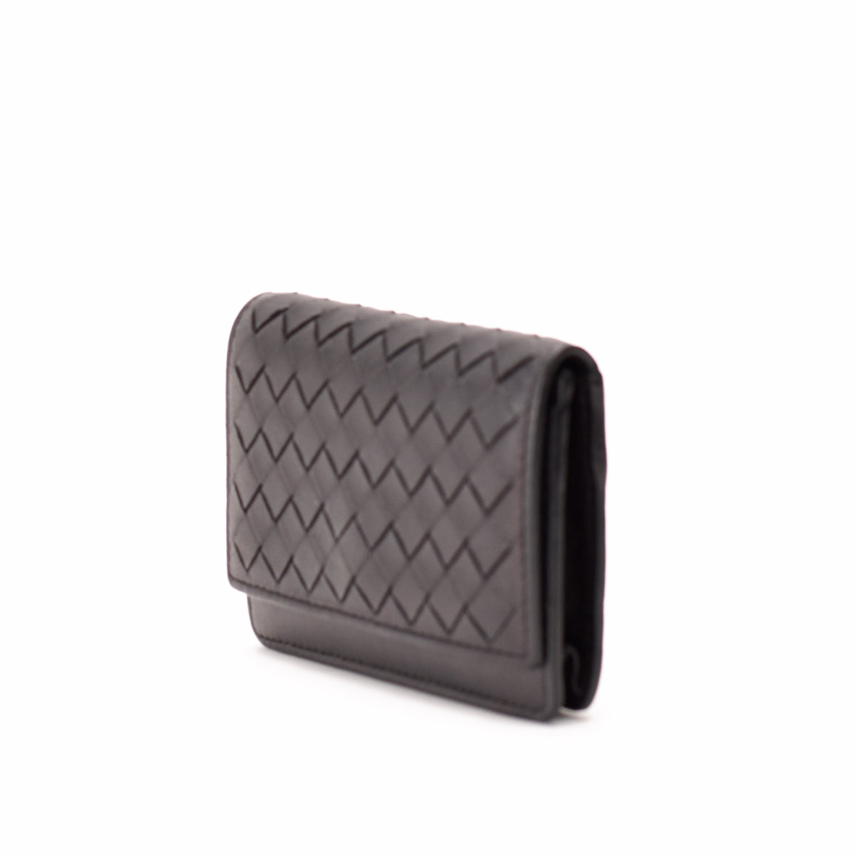 Black woven leather card holder, curated Pre-loved Luxury by Myluxe in Helsinki.