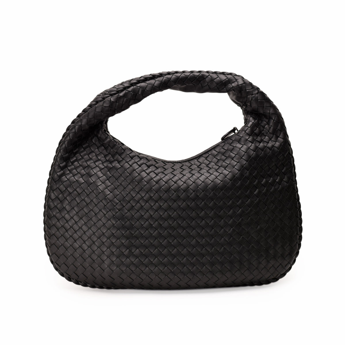 Black woven leather Bottega Veneta shoulder bag, curated Pre-loved Luxury by Myluxe in Helsinki.