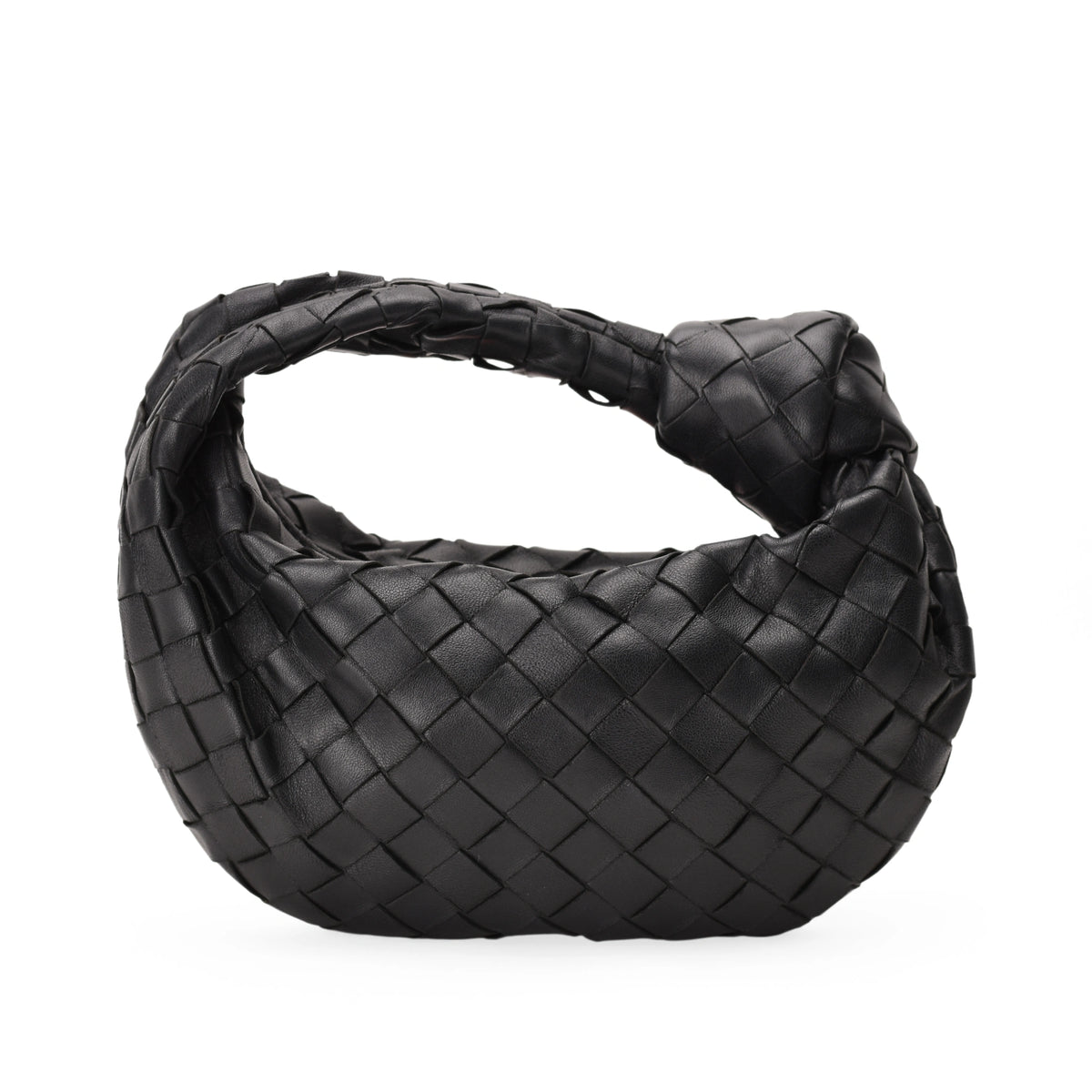 Bottega Veneta Mini Jodie black woven leather handbag. curated Pre-loved Luxury by Myluxe in Helsinki.