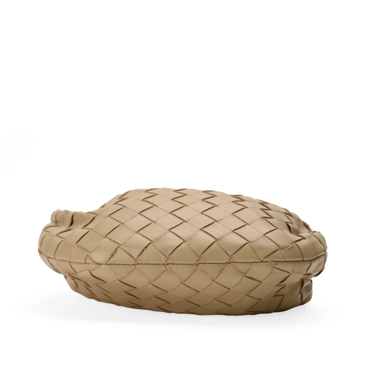 Beige woven leather luxury clutch bag, curated Pre-loved Luxury by Myluxe in Helsinki.