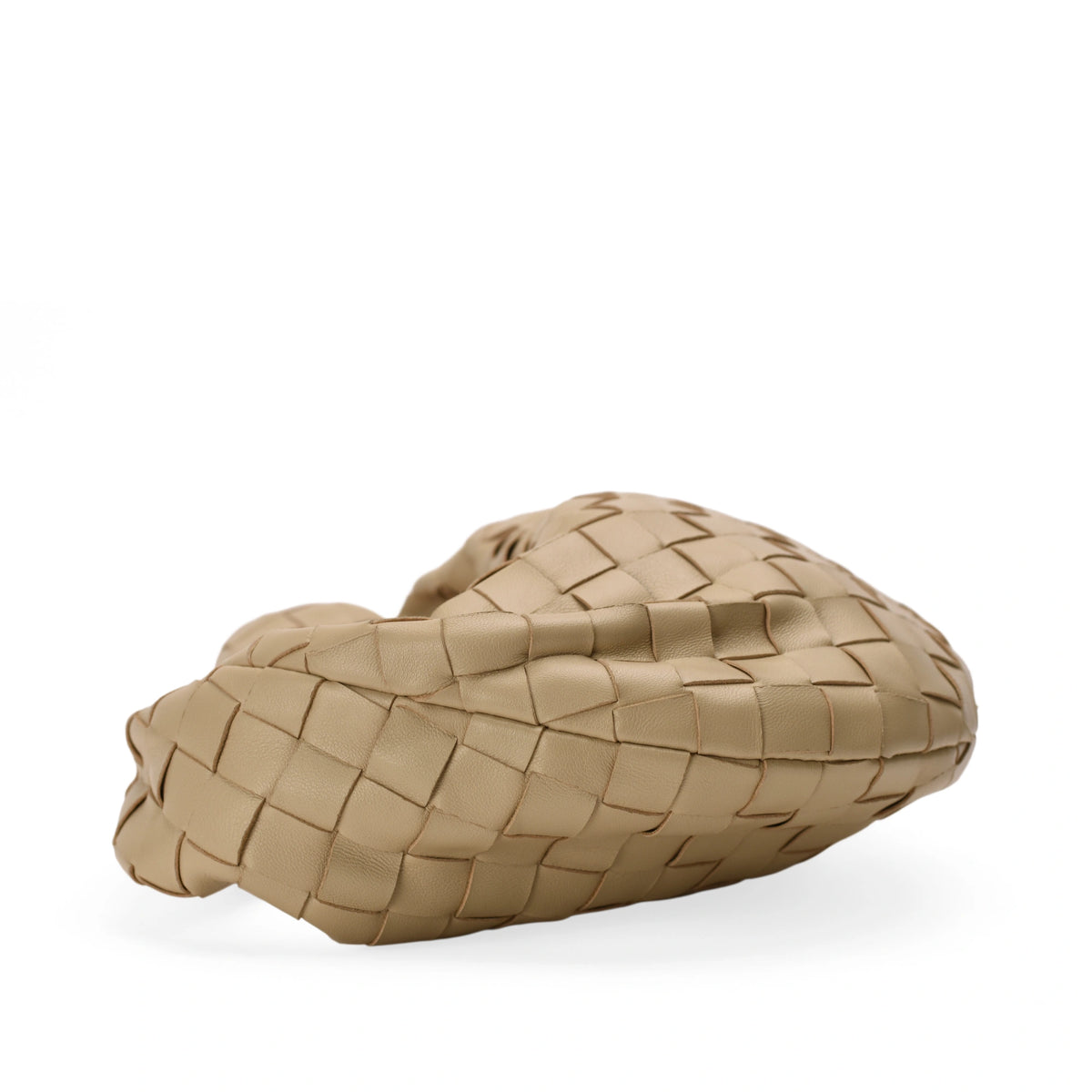 Beige woven leather Bottega Veneta pouch bag, curated Pre-loved Luxury by Myluxe in Helsinki.