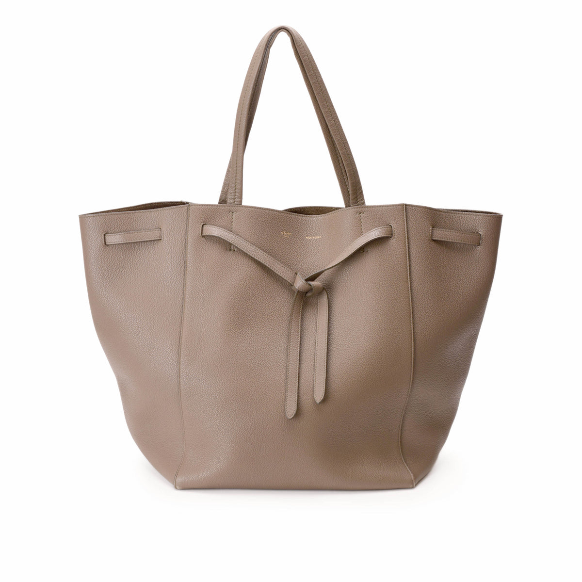 Taupe pebbled leather tote bag with bow detail. curated Pre-loved Luxury by Myluxe in Helsinki.
