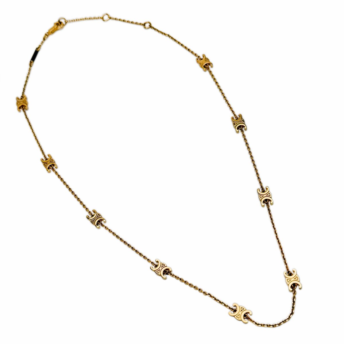 Gold-tone metal chain necklace with decorative geometric links, curated Pre-loved Luxury by Myluxe in Helsinki.