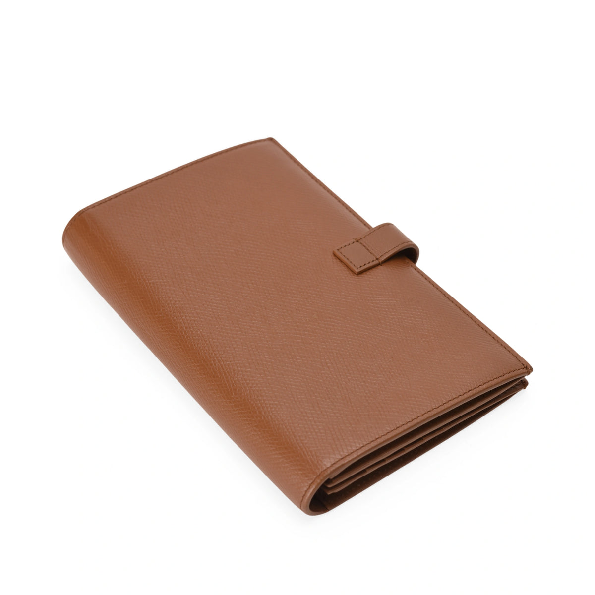 Celine Large Strap Wallet in brown textured leather. curated Pre-loved Luxury by Myluxe in Helsinki.