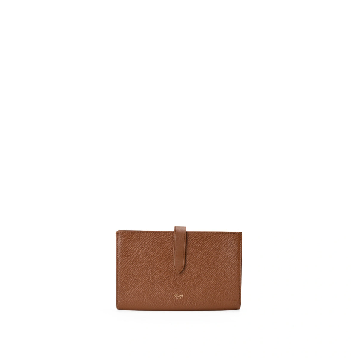 Celine Large Strap Wallet in brown textured leather. curated Pre-loved Luxury by Myluxe in Helsinki.