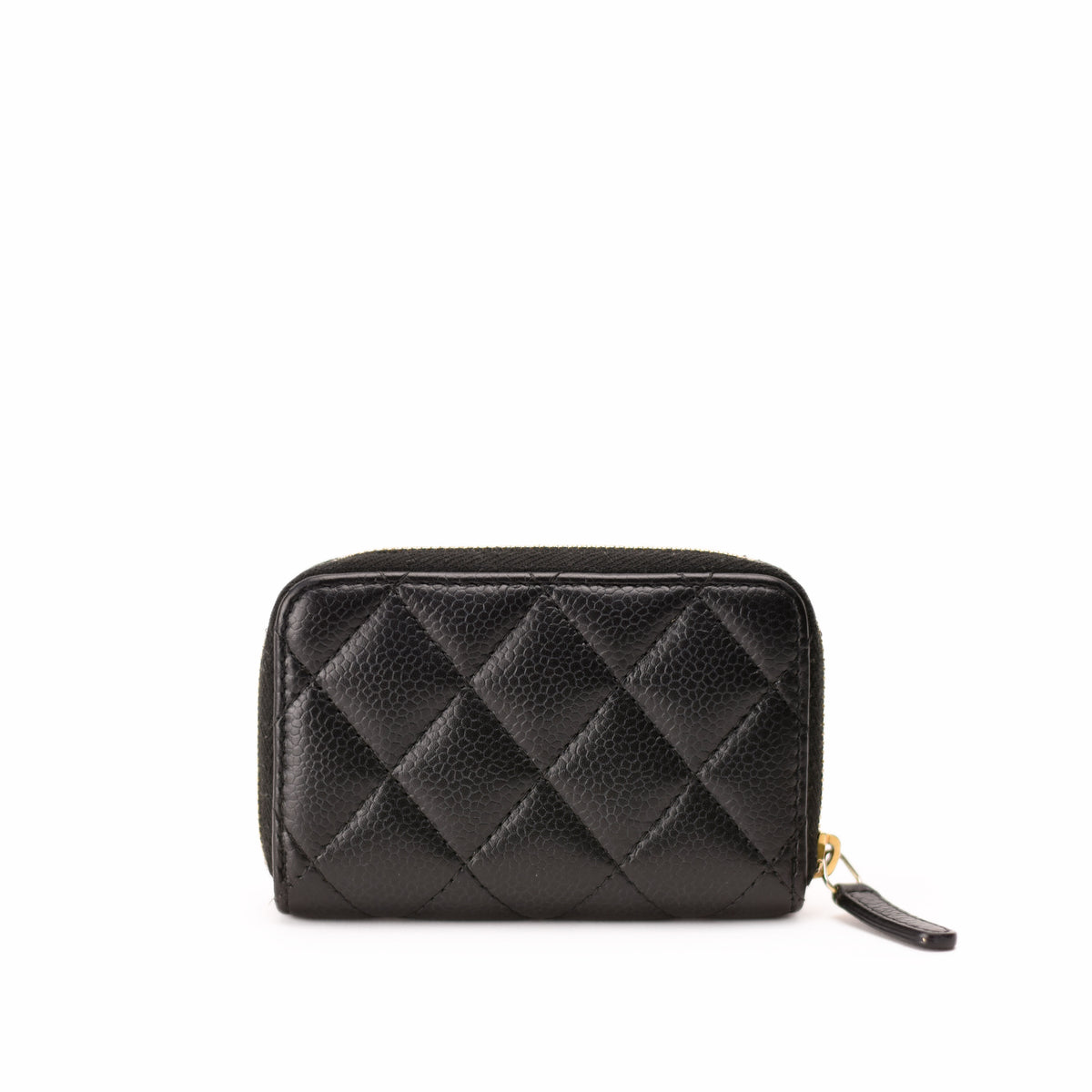 Black quilted leather zip-around wallet. curated Pre-loved Luxury by Myluxe in Helsinki.