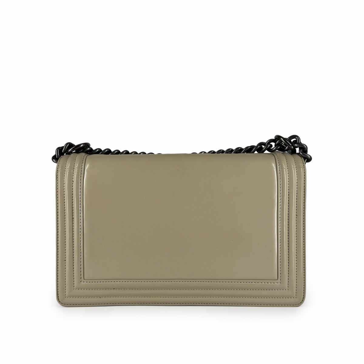 Beige leather shoulder bag with black chain strap, curated Pre-loved Luxury by Myluxe in Helsinki.