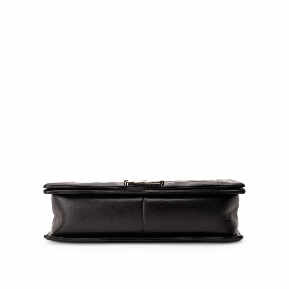 Black leather designer clutch bag with silver metal clasp, curated Pre-loved Luxury by Myluxe in Helsinki.