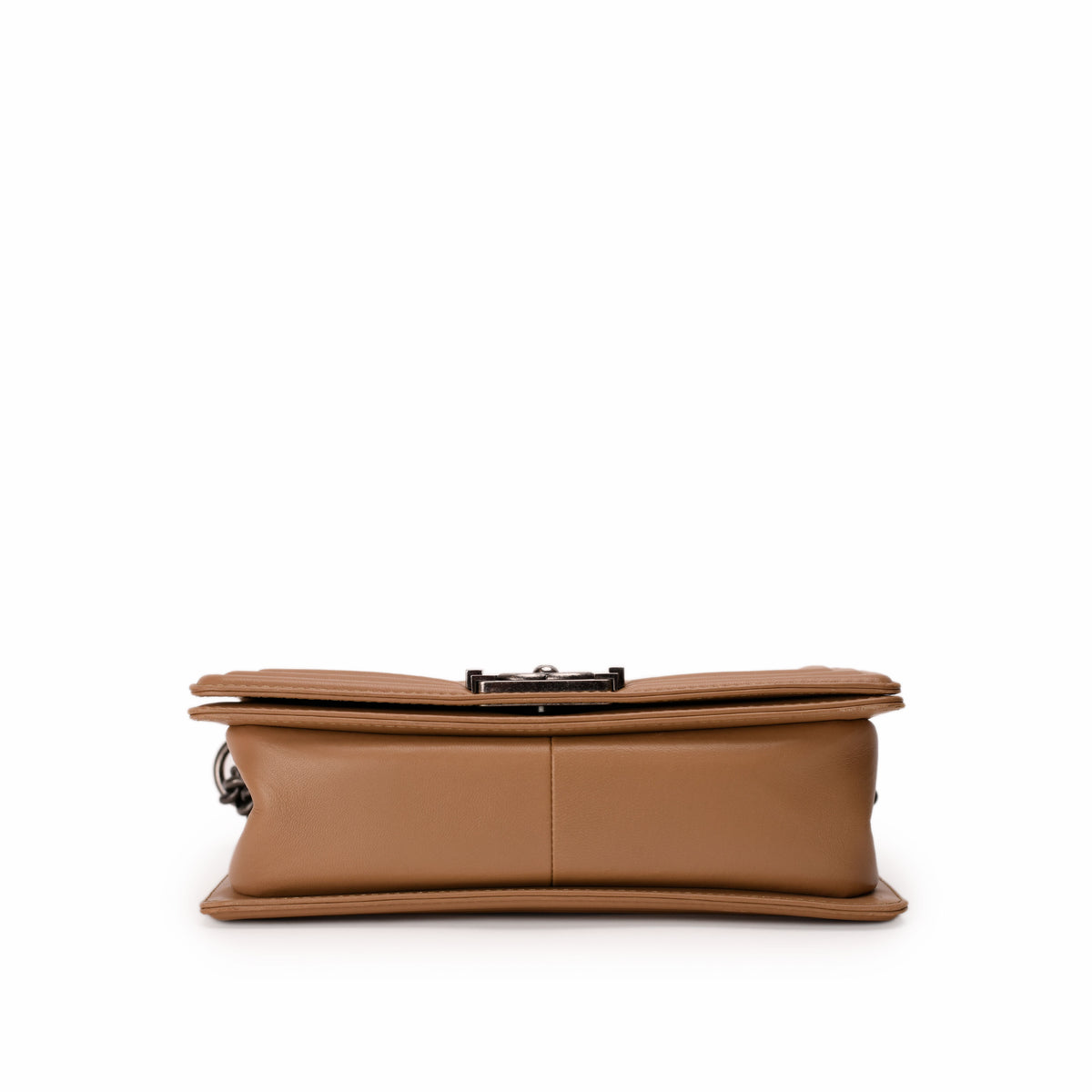 Tan leather flap clutch with silver metal clasp, curated Pre-loved Luxury by Myluxe in Helsinki.