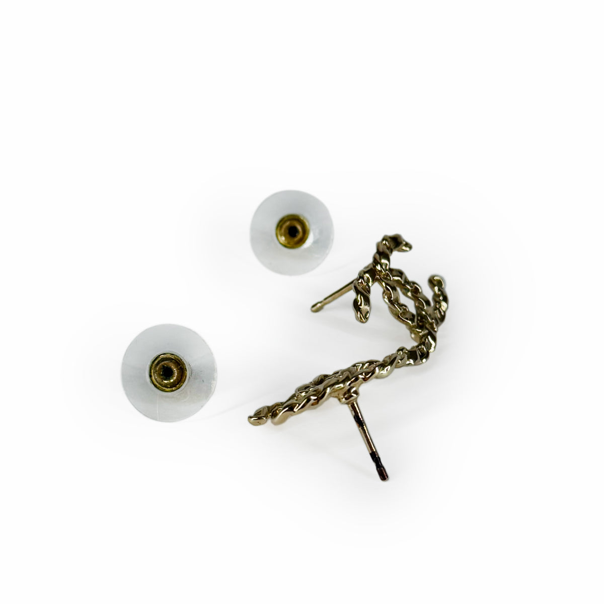Gold-tone textured metal stud earrings, curated Pre-loved Luxury by Myluxe in Helsinki.
