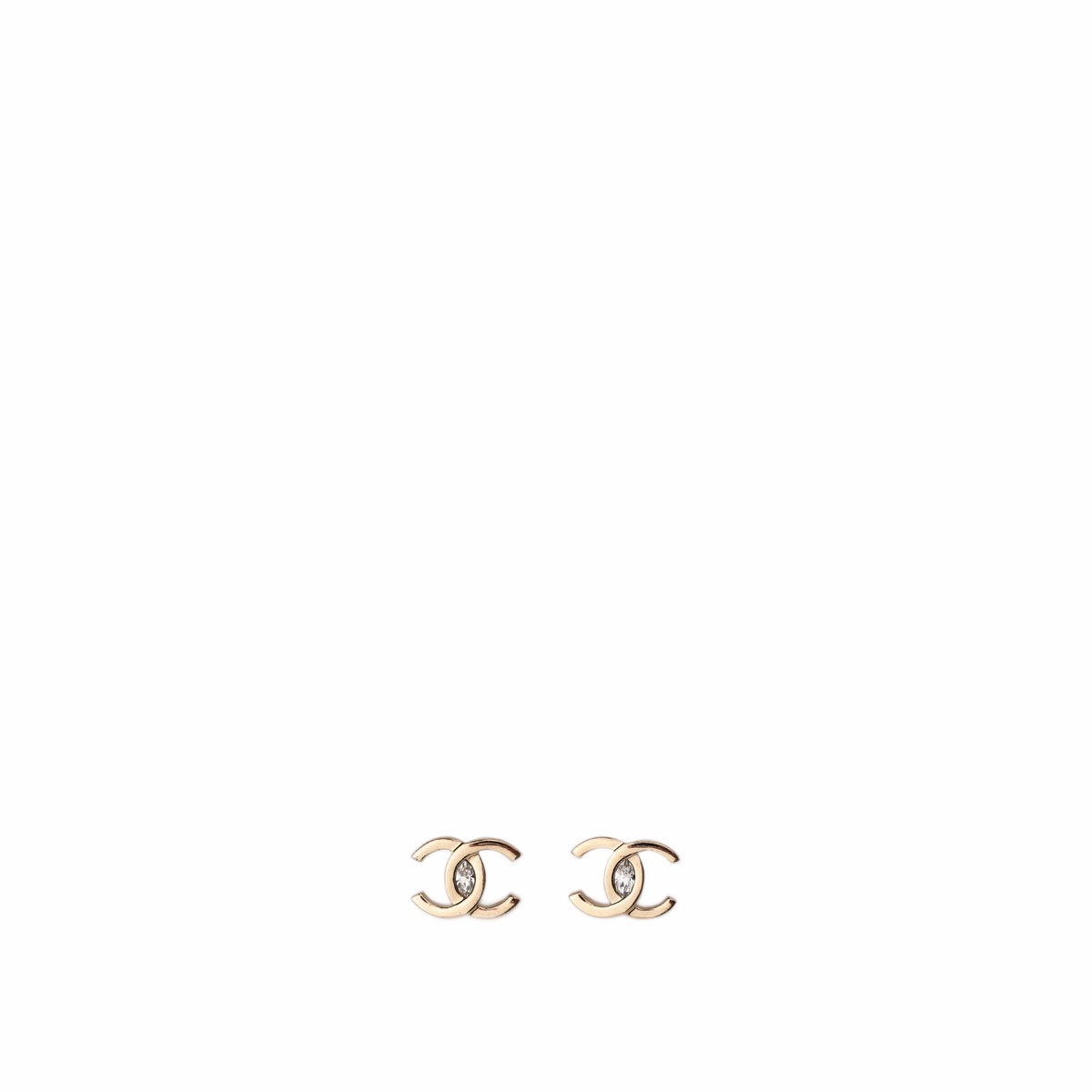 Chanel double C logo stud earrings in gold with diamonds, curated Pre-loved Luxury by Myluxe in Helsinki.