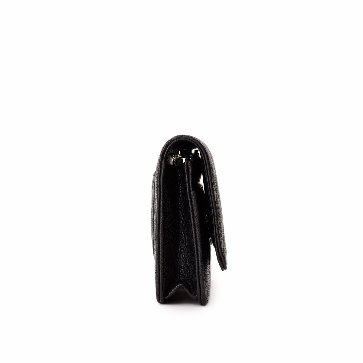 Side view of a black pebbled leather wallet, curated Pre-loved Luxury by Myluxe in Helsinki.