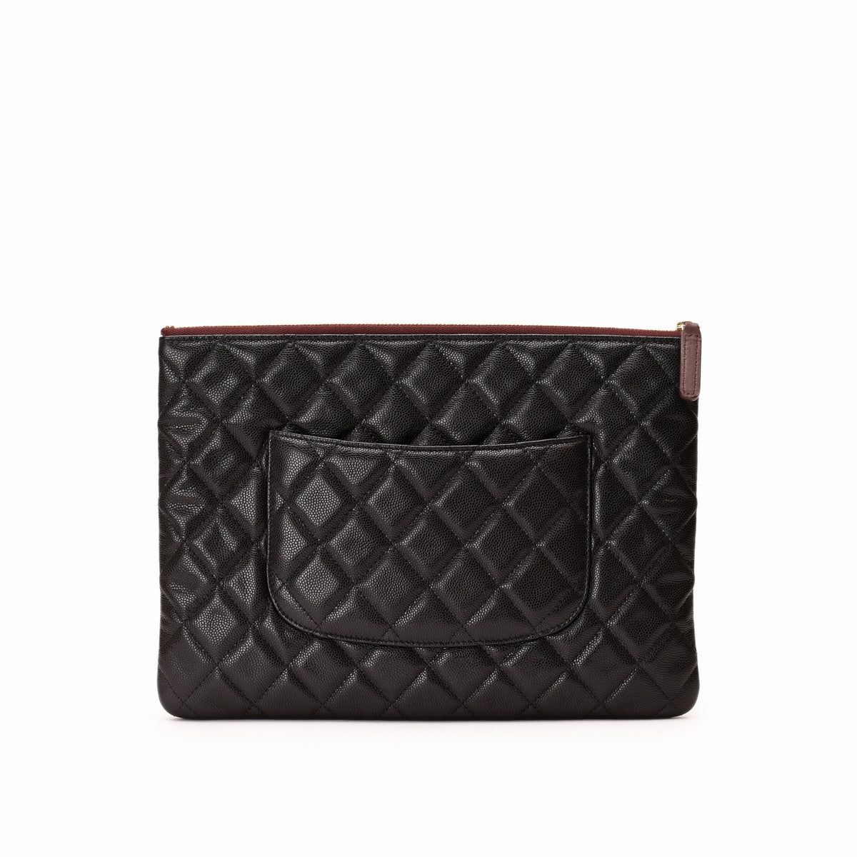 Black quilted leather Chanel pouch with external pocket. curated Pre-loved Luxury by Myluxe in Helsinki.