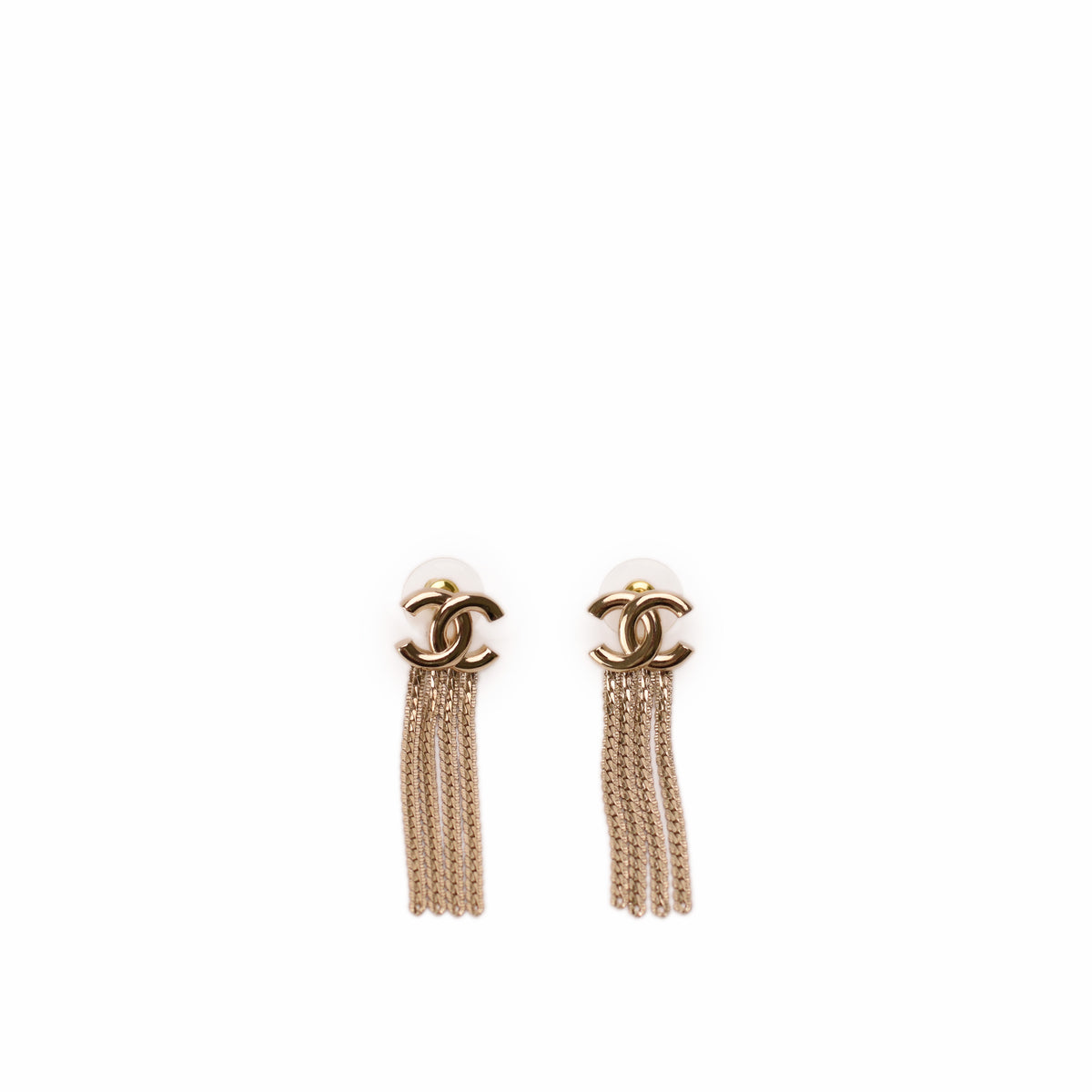 Chanel gold-tone interlocking CC logo tassel earrings. Curated Pre-loved Luxury by Myluxe in Helsinki.