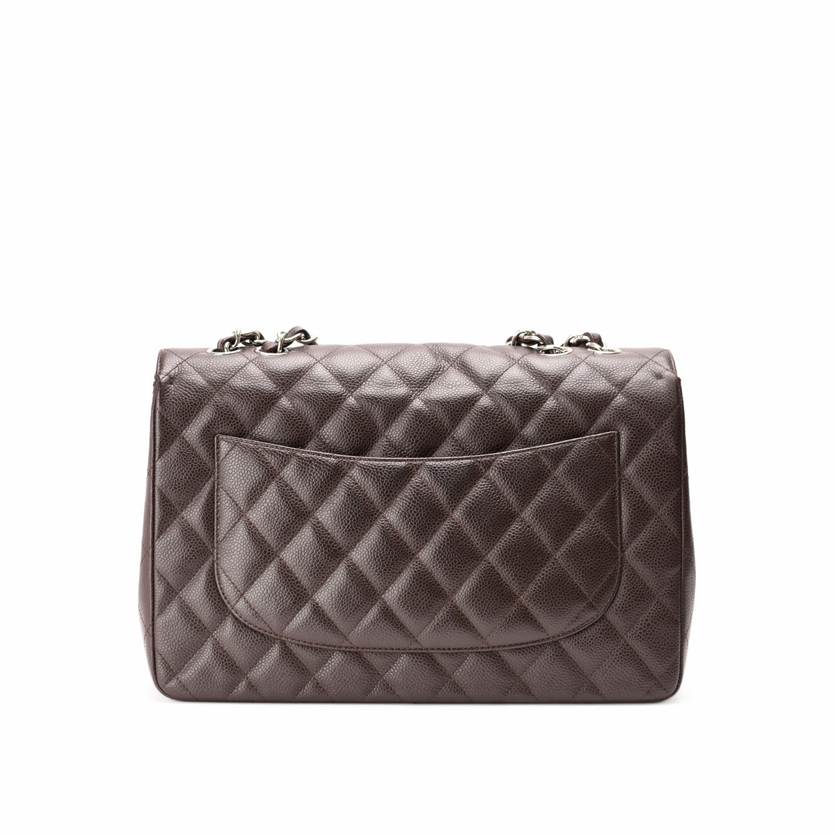 Quilted dark brown leather handbag with chain strap, curated Pre-loved Luxury by Myluxe in Helsinki.