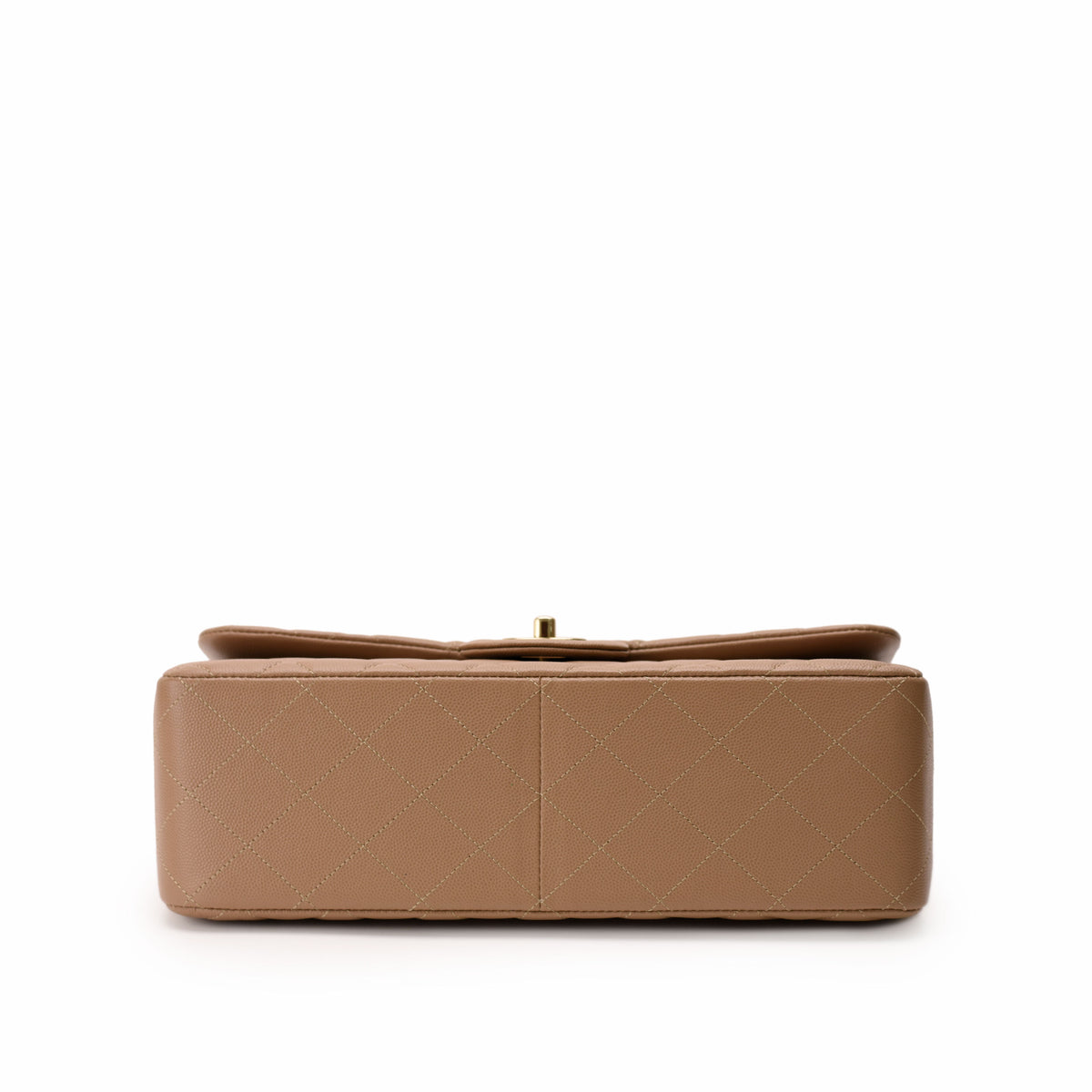 Tan quilted leather clutch with gold-tone hardware, curated Pre-loved Luxury by Myluxe in Helsinki.