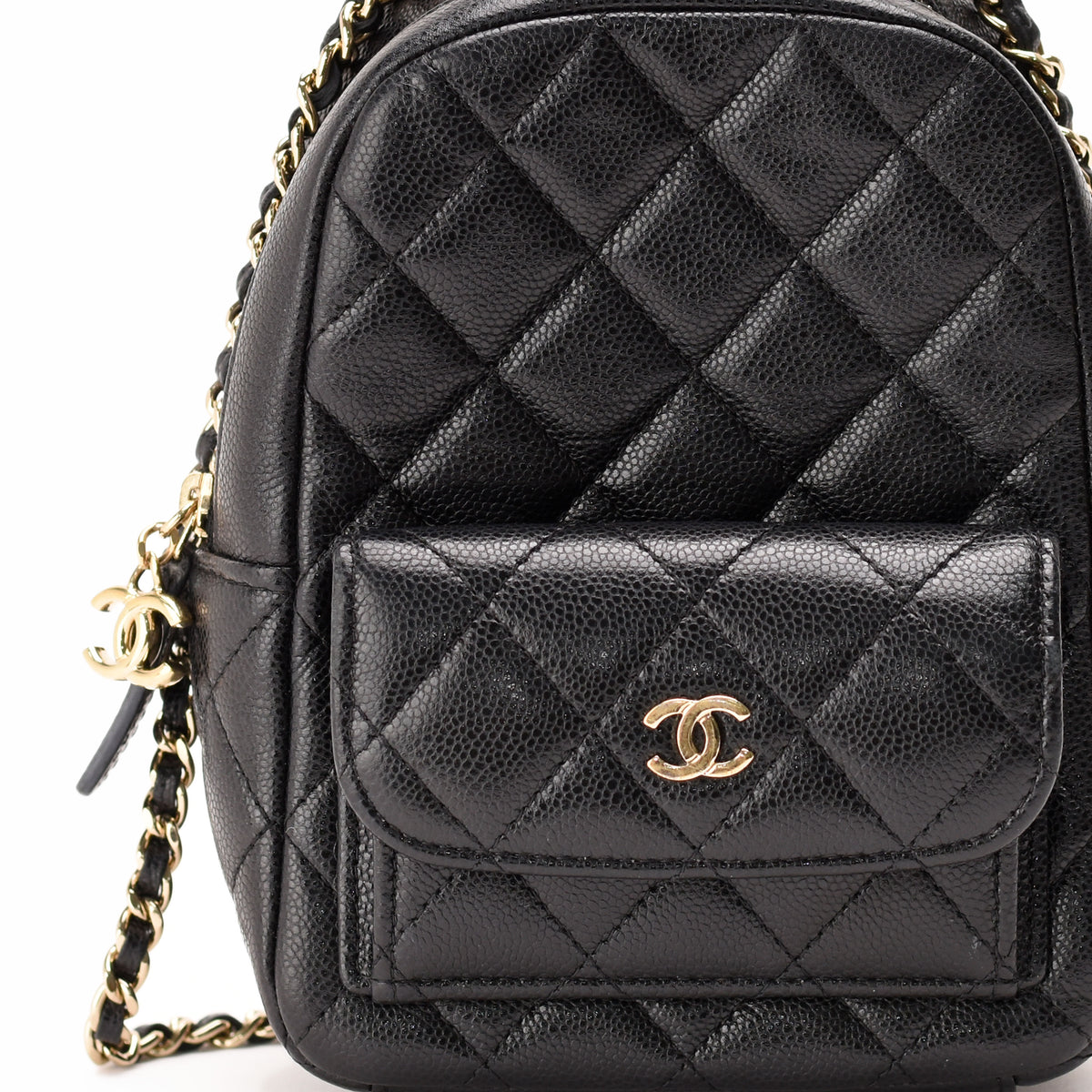 Black quilted caviar leather Chanel crossbody bag with gold hardware, curated Pre-loved Luxury by Myluxe in Helsinki.