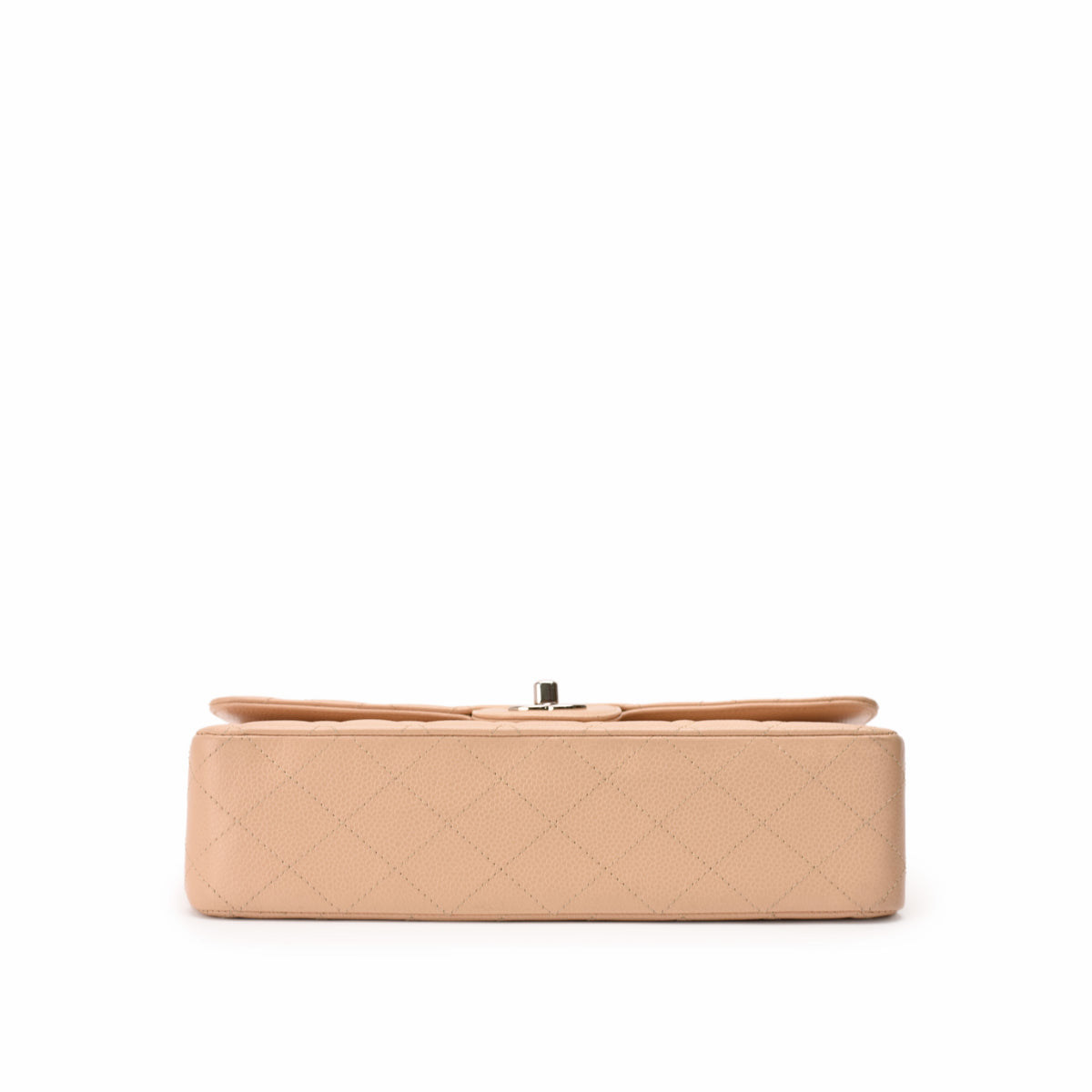 Beige quilted leather clutch bag with silver clasp, curated Pre-loved Luxury by Myluxe in Helsinki.
