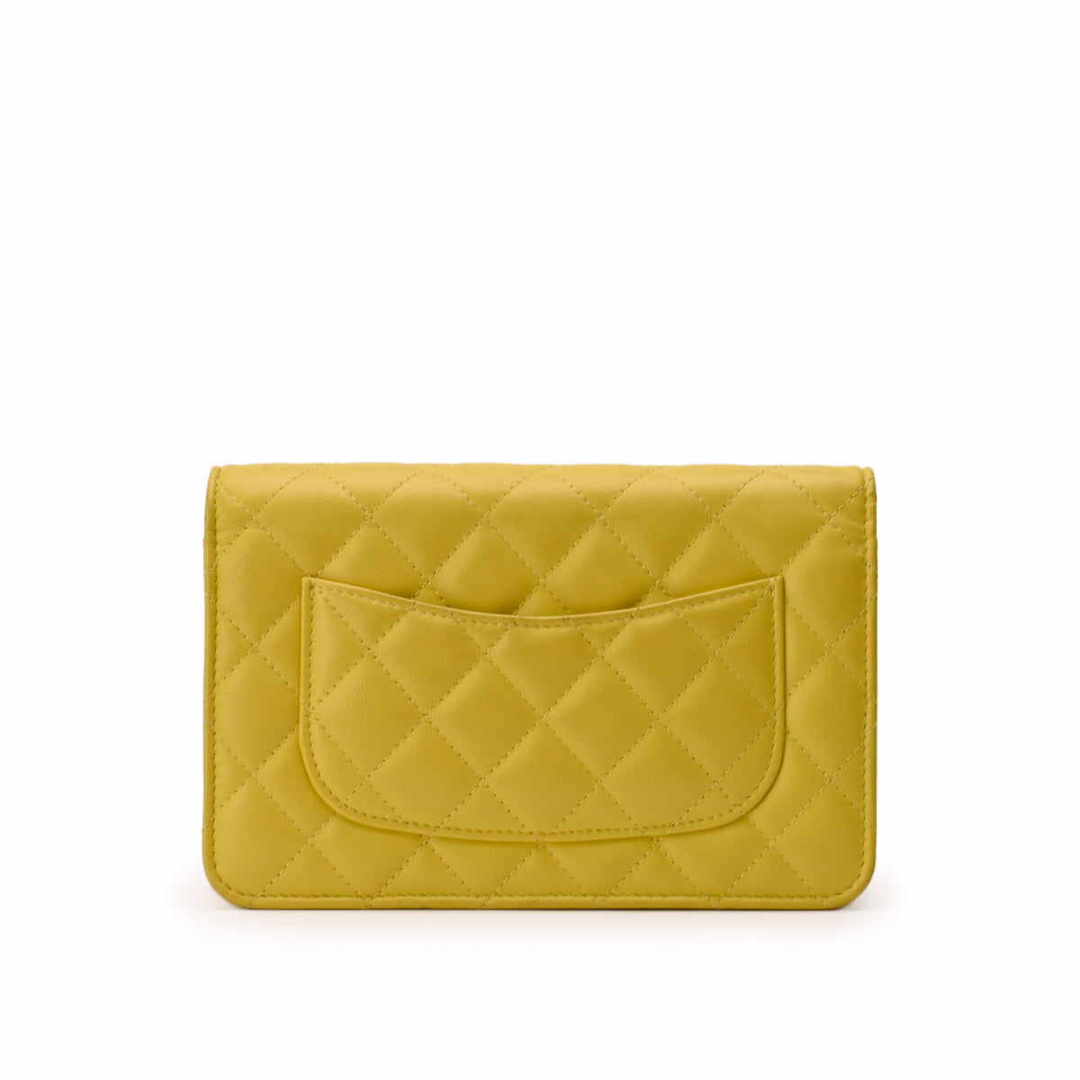 Yellow quilted leather wallet with a front flap pocket, curated Pre-loved Luxury by Myluxe in Helsinki.