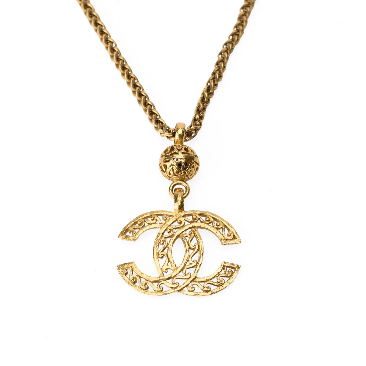 Chanel CC Filigree Ball Pendant Vintage Necklace