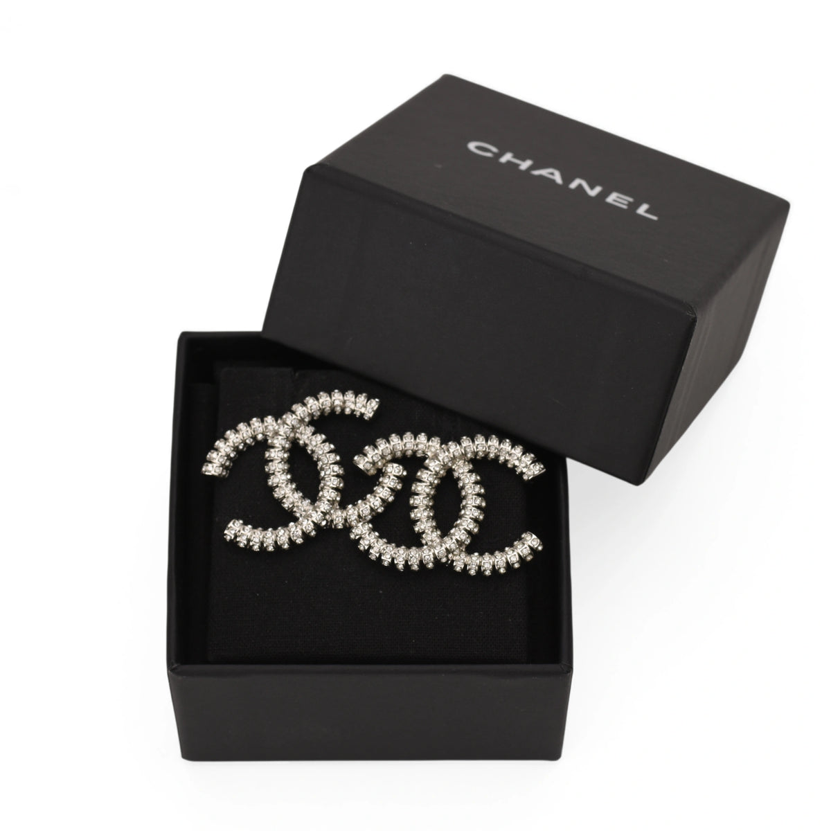 Chanel CC Big Silver Crystal Earrings