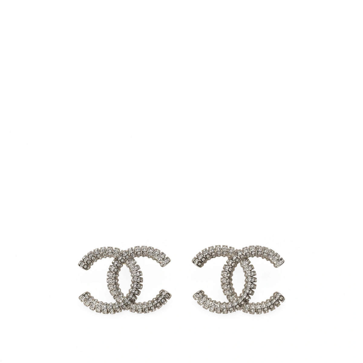 Chanel CC Big Silver Crystal Earrings