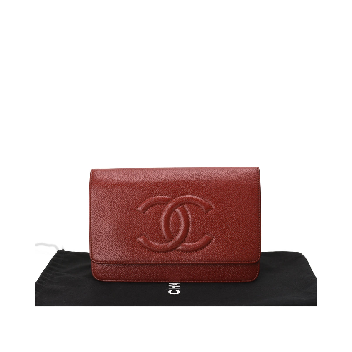 Chanel Red Caviar WOC with embossed logo. curated Pre-loved Luxury by Myluxe in Helsinki.