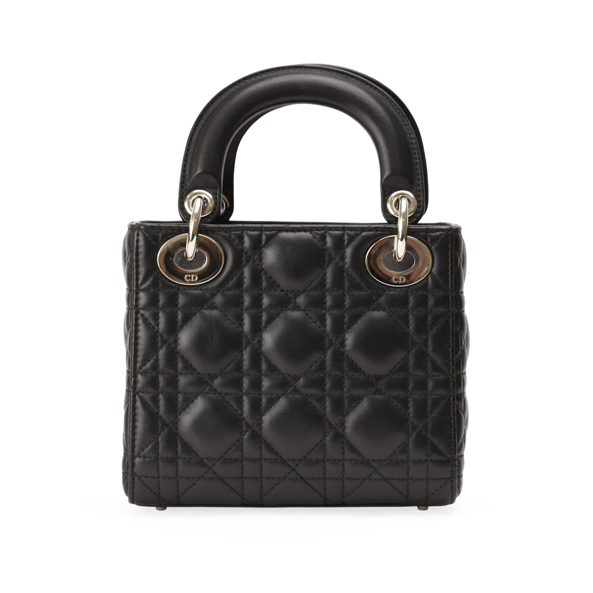 Black quilted leather Dior Lady Dior handbag with CD charms, curated Pre-loved Luxury by Myluxe in Helsinki.
