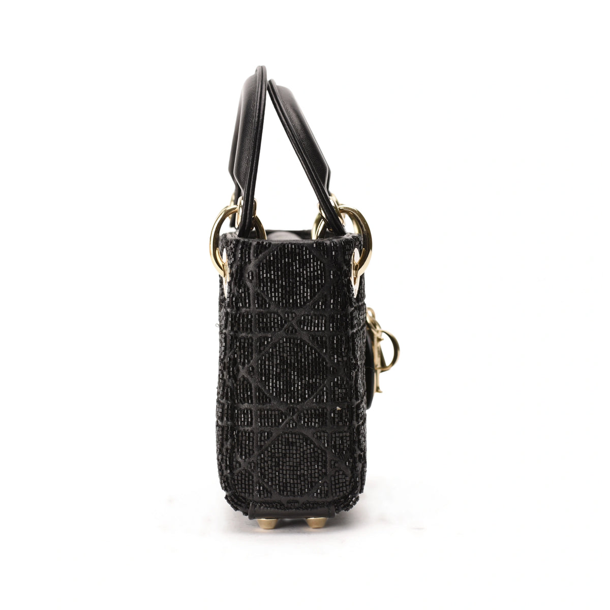 Dior Micro Lady Dior black metallic lambskin bag with bead embroidery. curated Pre-loved Luxury by Myluxe in Helsinki.