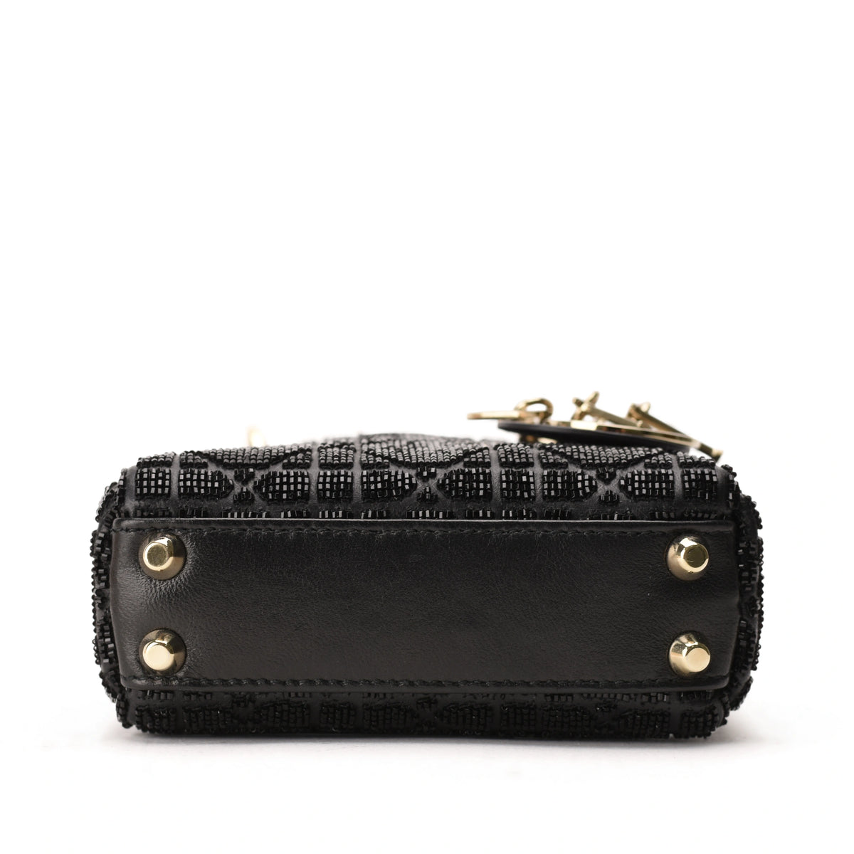 Dior Micro Lady Dior black lambskin bag with metallic cannage and bead embroidery. curated Pre-loved Luxury by Myluxe in Helsinki.