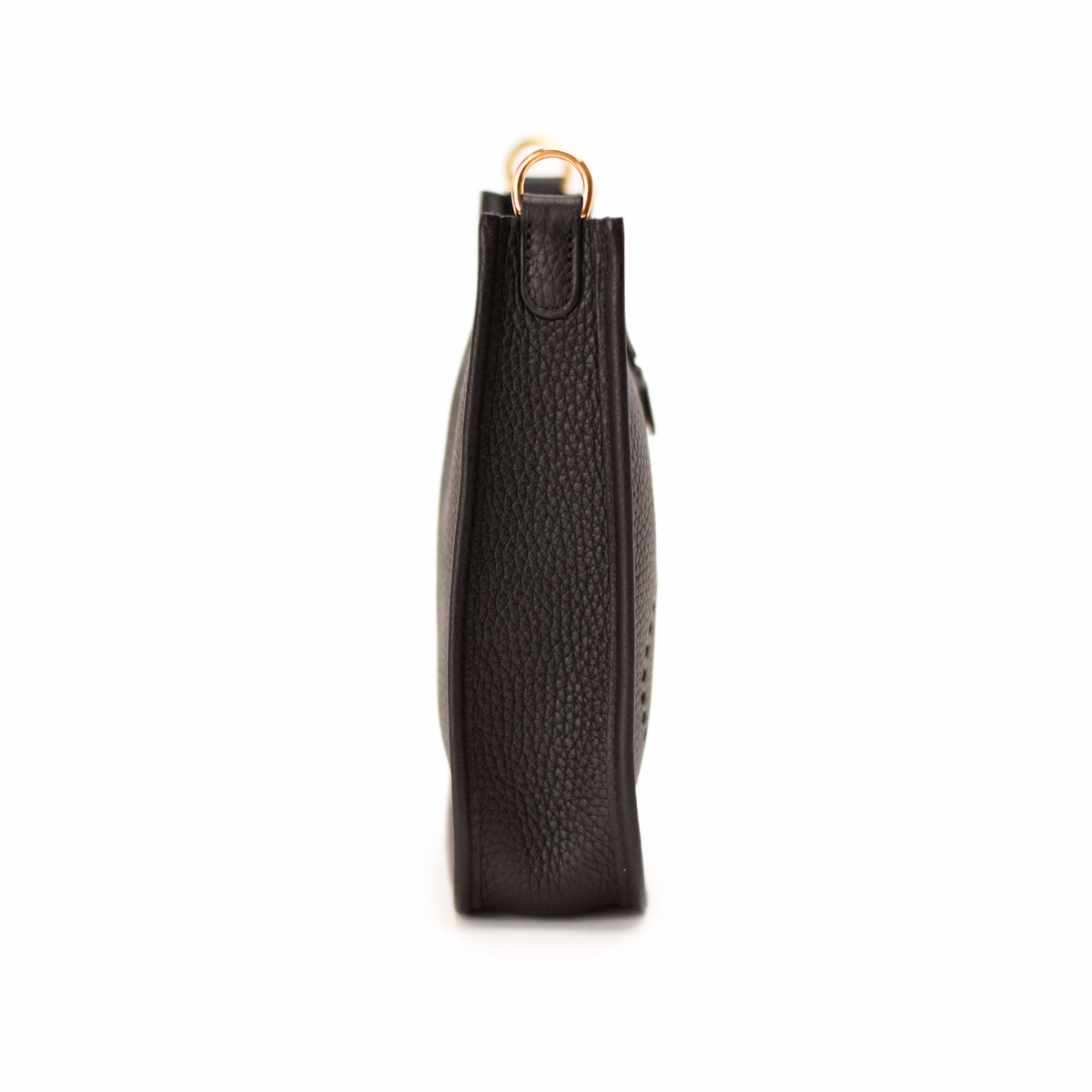 Black grained leather handbag with gold-tone hardware. curated Pre-loved Luxury by Myluxe in Helsinki.
