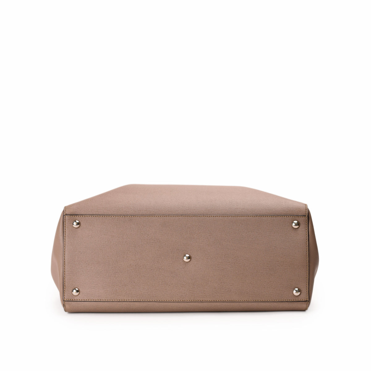Taupe textured leather designer handbag with silver metal feet. curated Pre-loved Luxury by Myluxe in Helsinki.