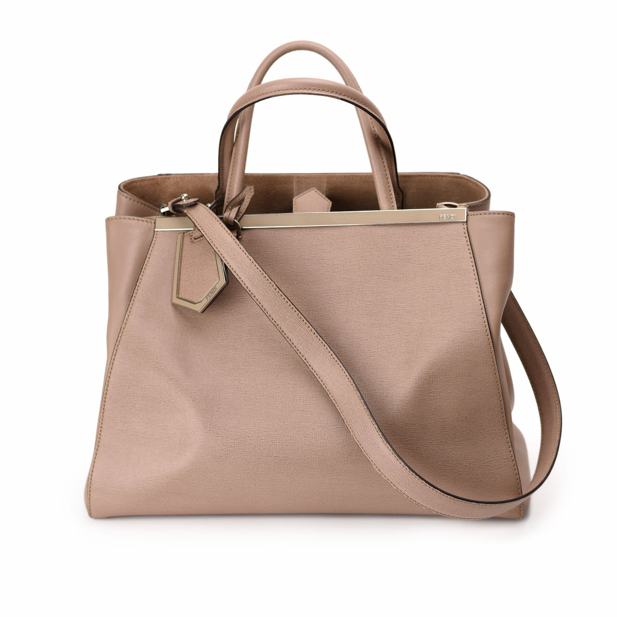 Fendi taupe leather tote bag with gold-tone hardware. curated Pre-loved Luxury by Myluxe in Helsinki.