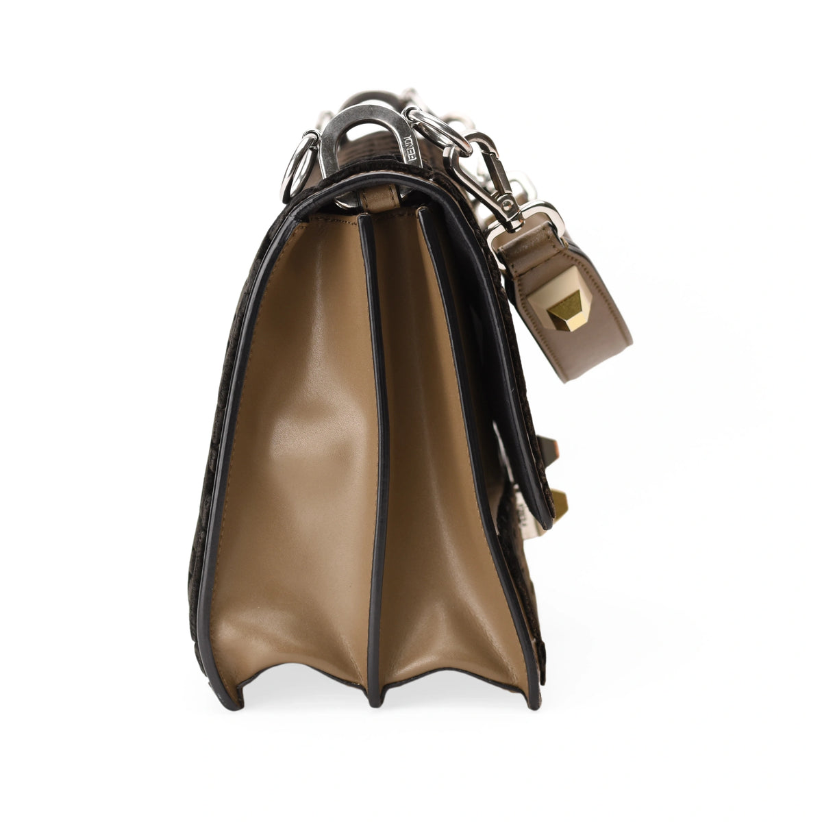 Fendi Kan I FF Zucca Velvet Black and Beige Bag. curated Pre-loved Luxury by Myluxe in Helsinki.