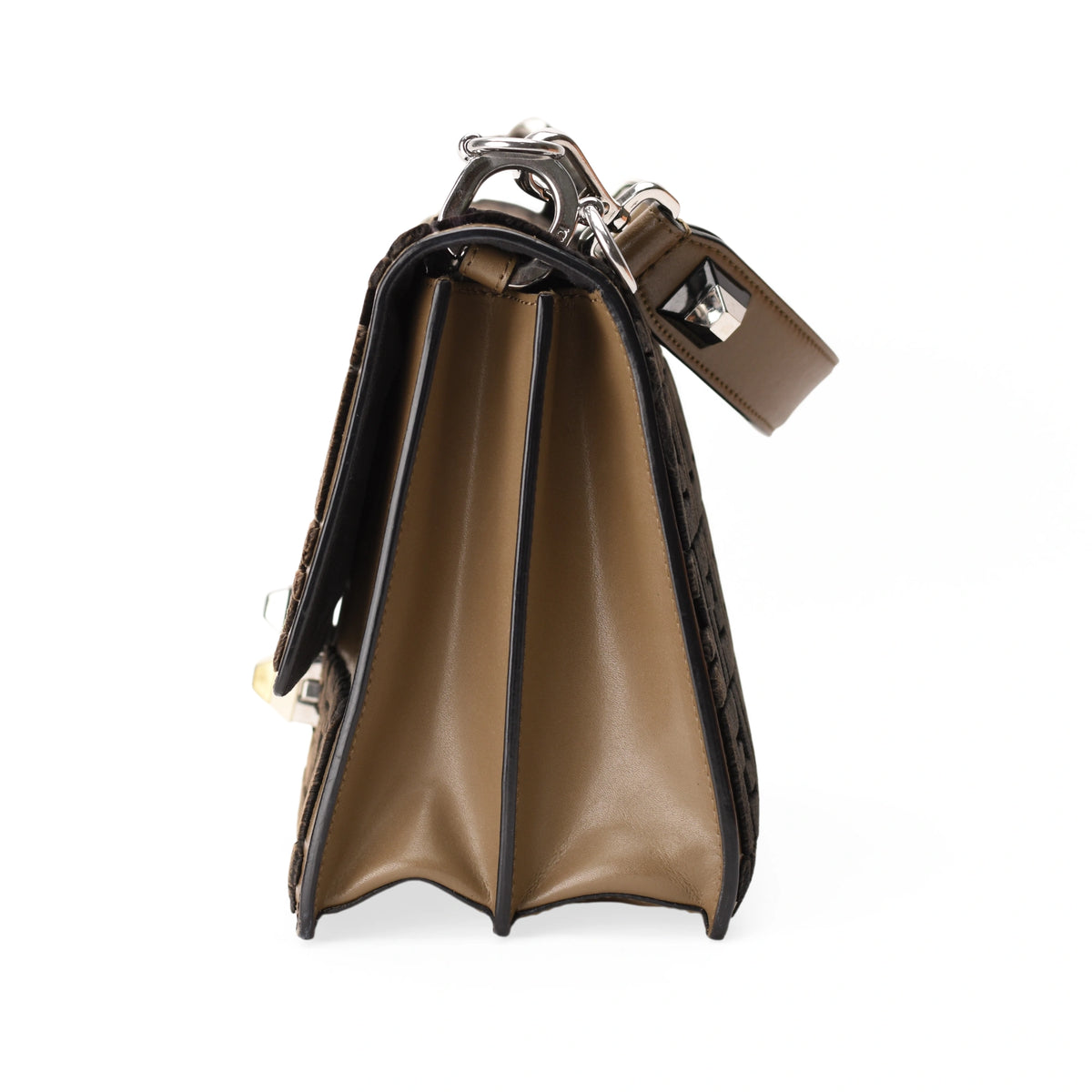Fendi Kan I FF Zucca velvet black and beige bag. curated Pre-loved Luxury by Myluxe in Helsinki.