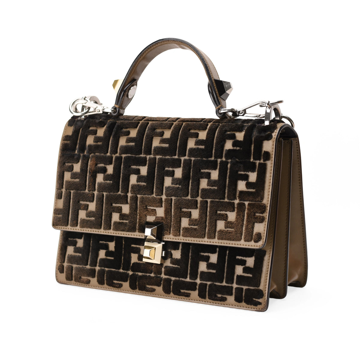 Fendi Kan I FF Zucca Velvet Black Beige Bag