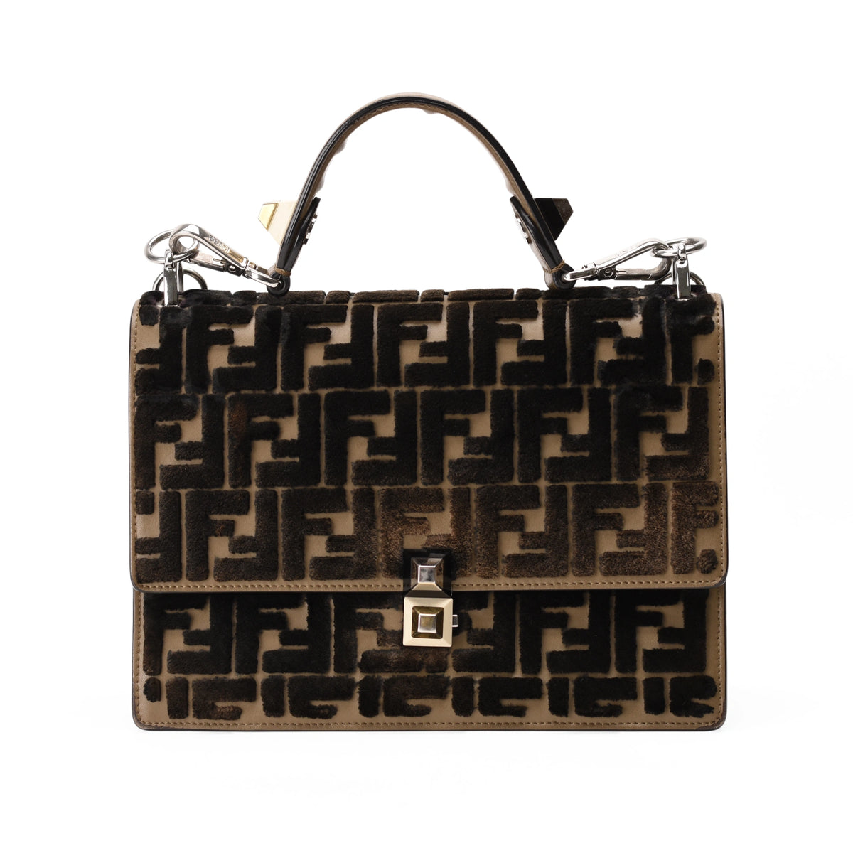 Fendi Kan I FF Zucca Velvet Black Beige Bag