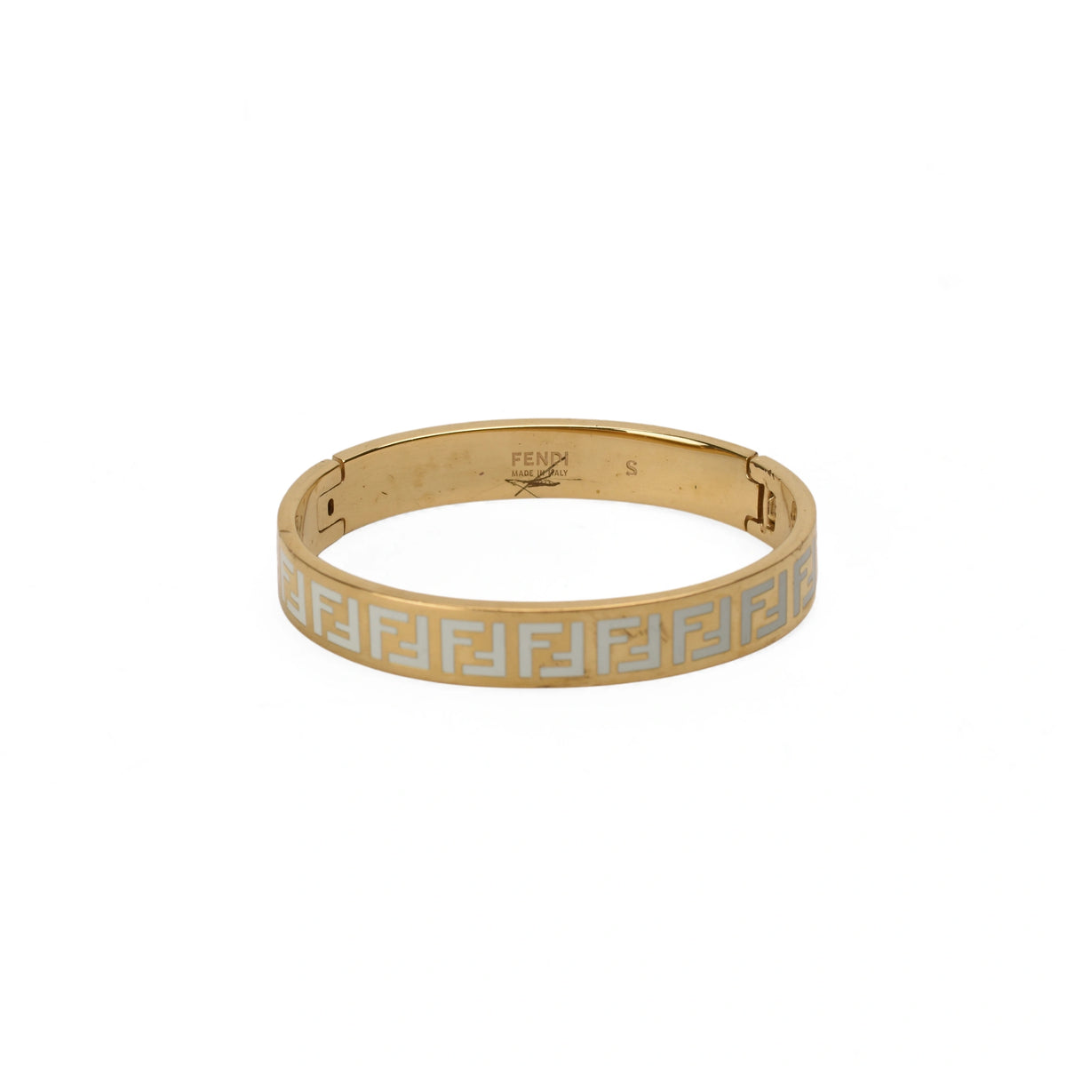 Fendi FF Monogram Enamel Bangle Bracelet White Gold-Tone