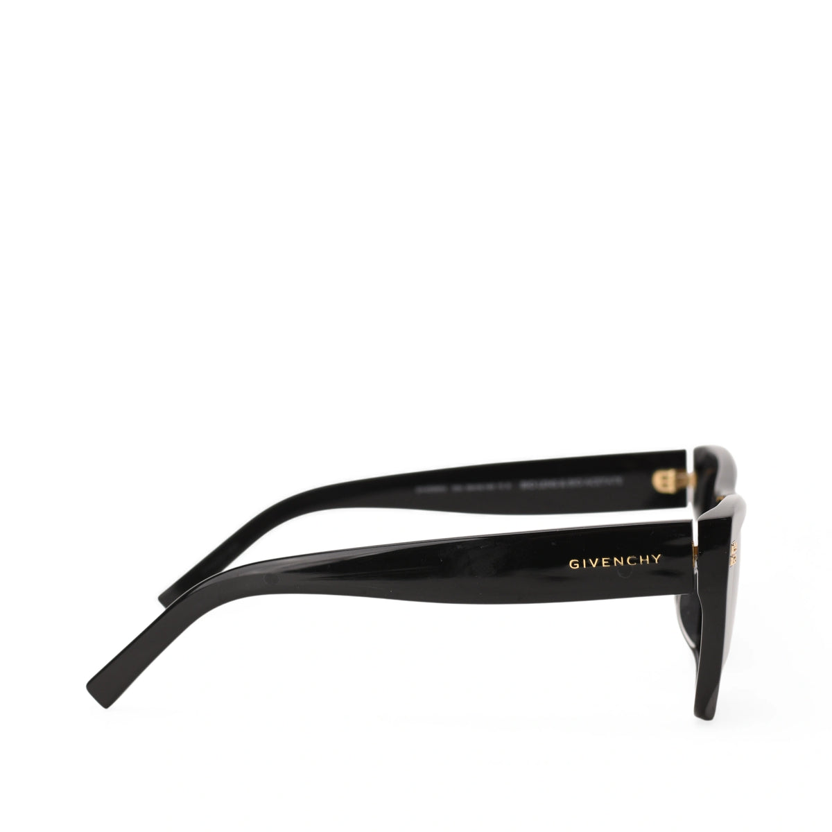 Side view of Givenchy GV Day Black Sunglasses with gold logo. curated Pre-loved Luxury by Myluxe in Helsinki.