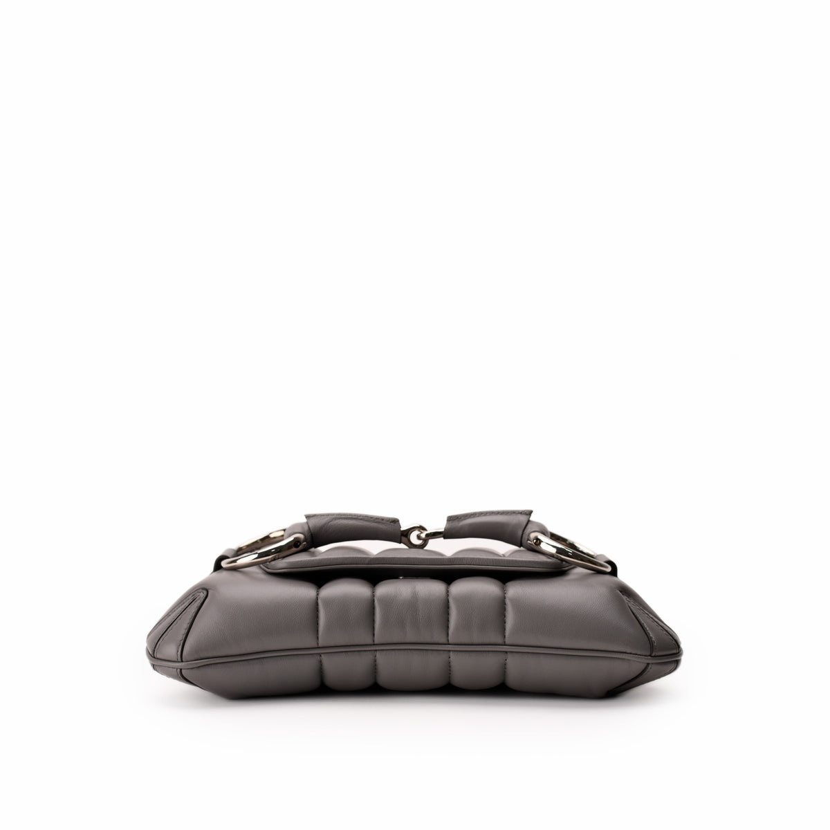 Grey quilted leather handbag with silver-tone hardware, curated Pre-loved Luxury by Myluxe in Helsinki.