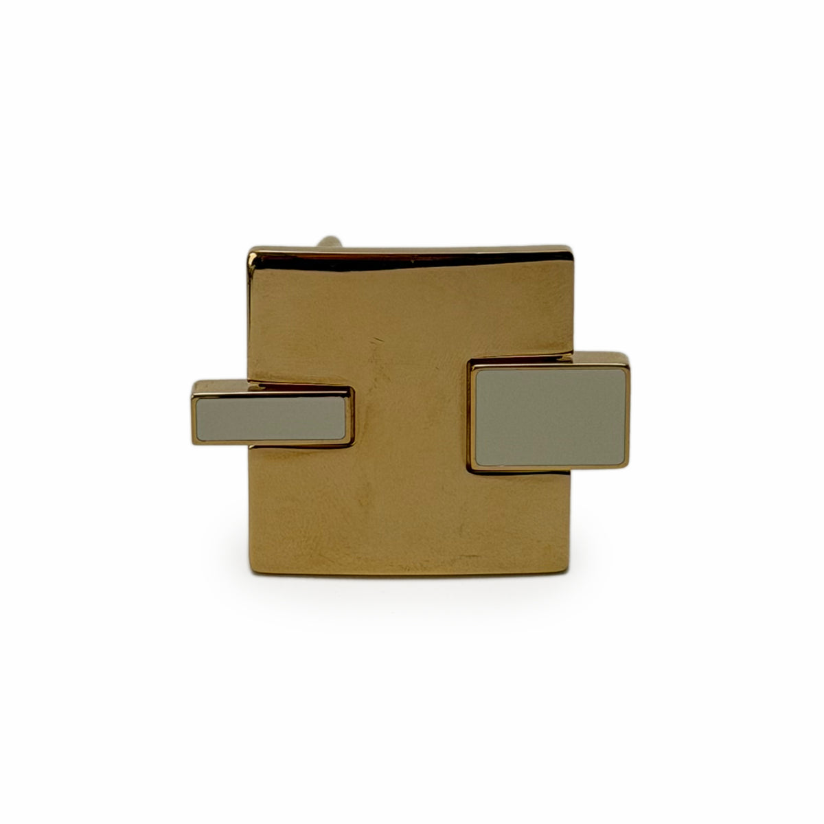 Gold-tone rectangular cufflinks with white inlay, curated Pre-loved Luxury by Myluxe in Helsinki.