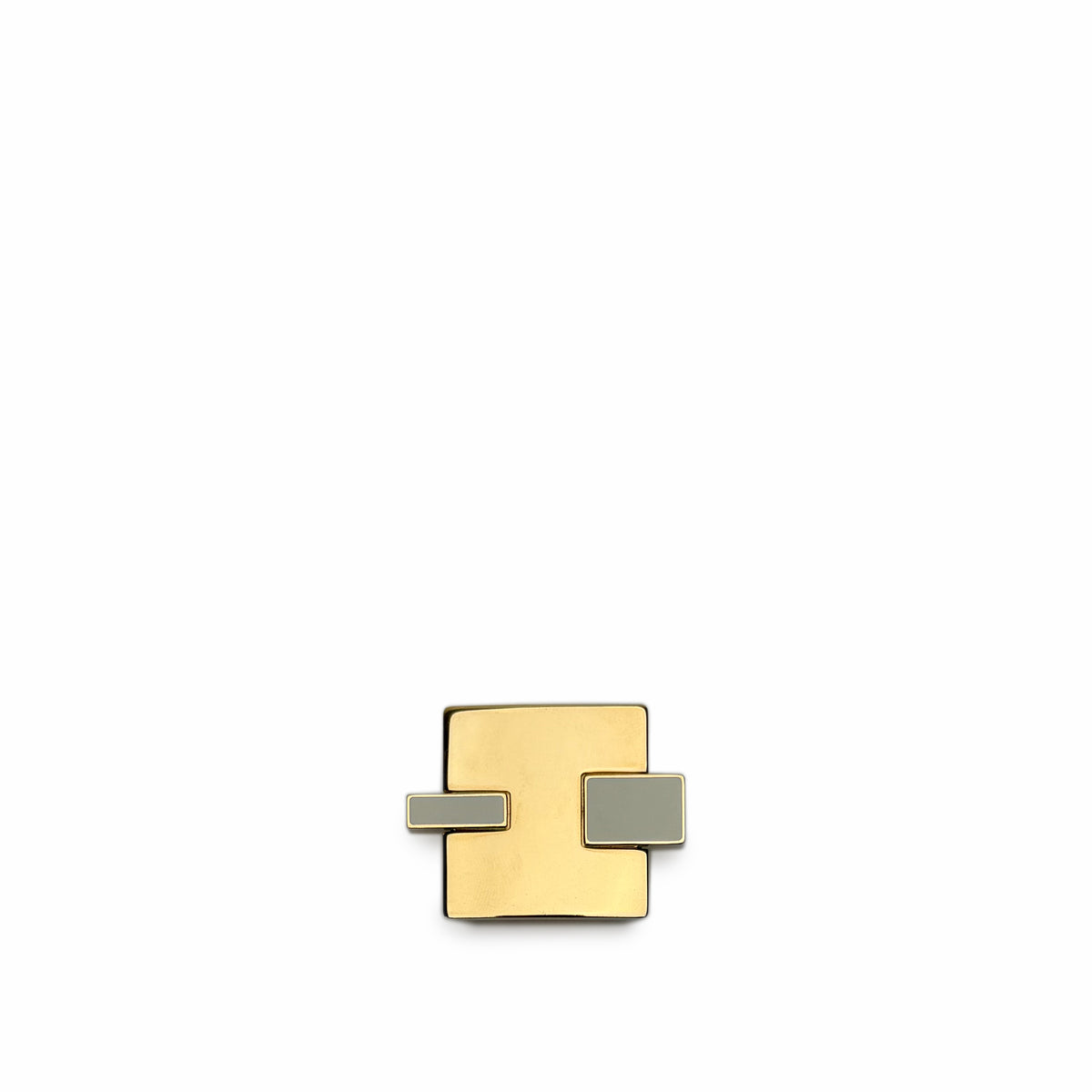Gold-tone geometric metal brooch with silver accents, curated Pre-loved Luxury by Myluxe in Helsinki.