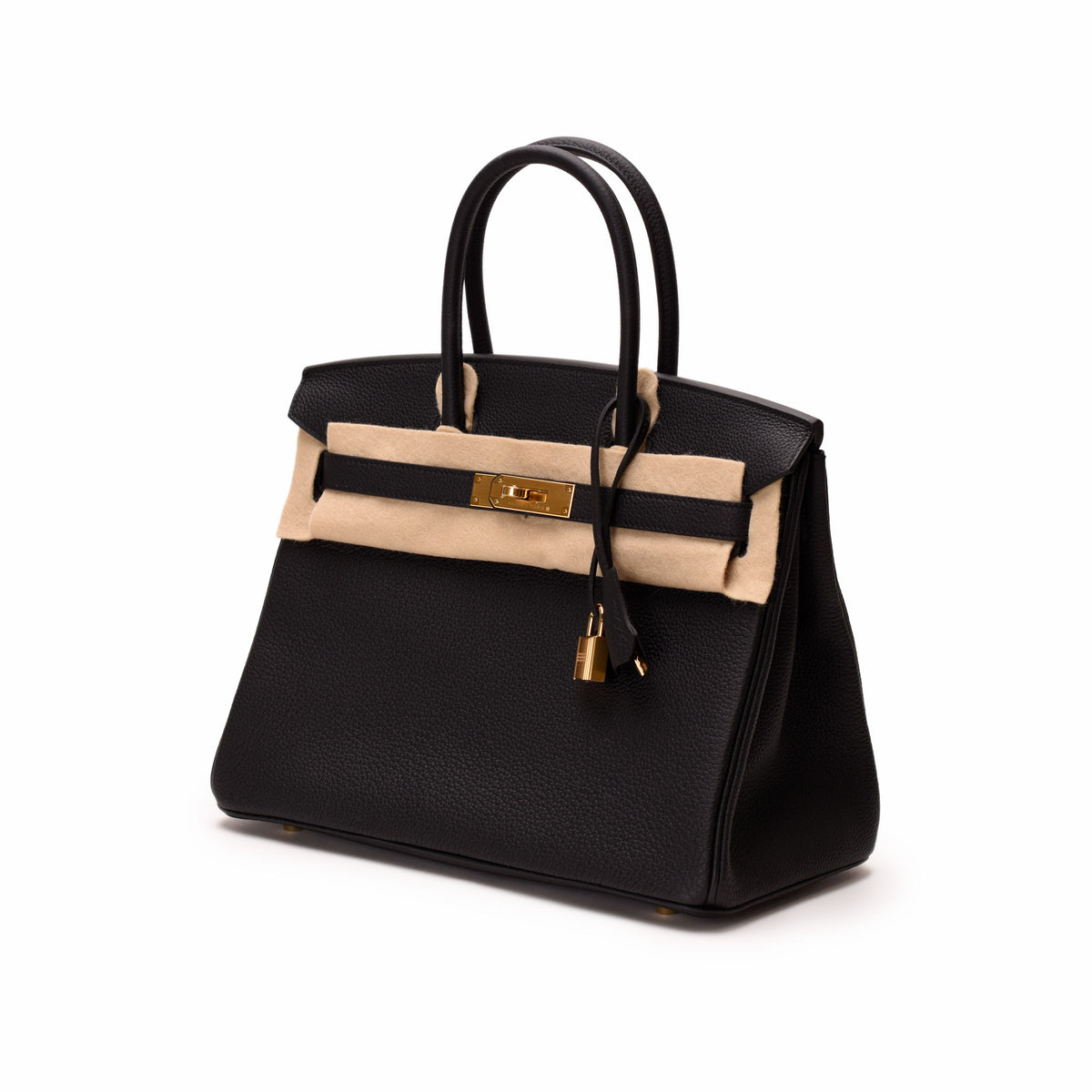 Black grained leather Hermès Birkin bag with gold hardware, curated Pre-loved Luxury by Myluxe in Helsinki.