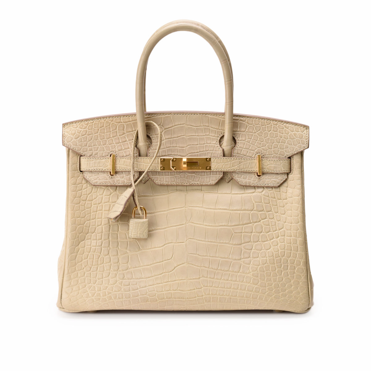 Cream crocodile leather handbag with gold hardware, curated Pre-loved Luxury by Myluxe in Helsinki.