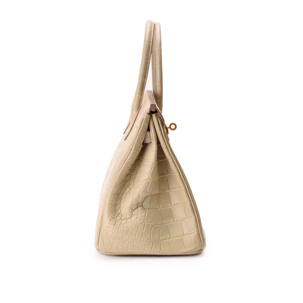 Cream crocodile-embossed leather handbag with top handles, curated Pre-loved Luxury by Myluxe in Helsinki.