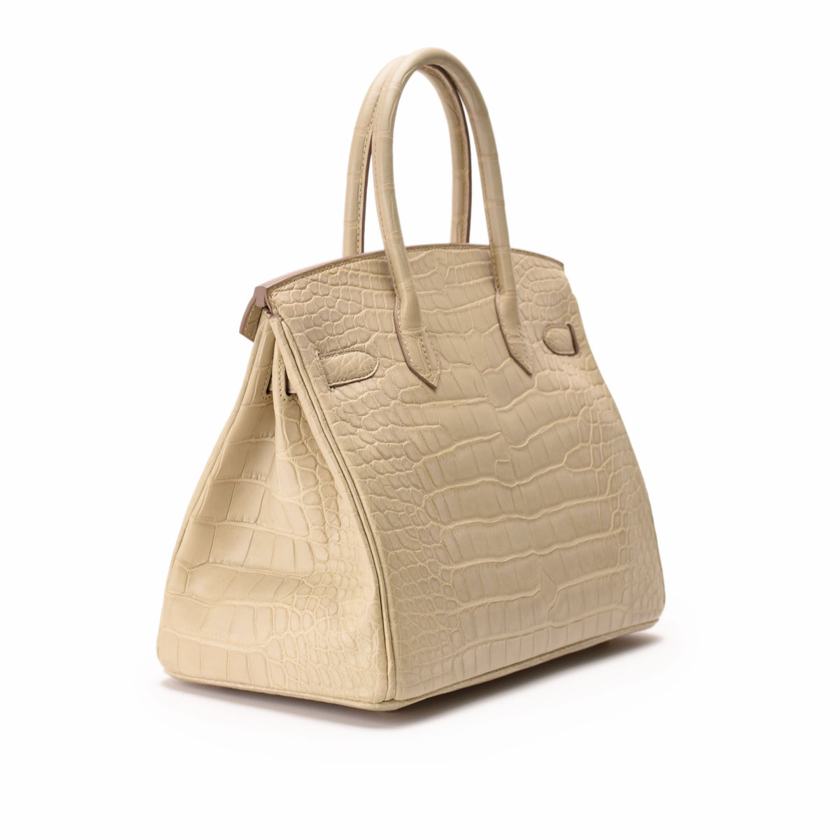 Cream crocodile-embossed leather handbag, curated Pre-loved Luxury by Myluxe in Helsinki.