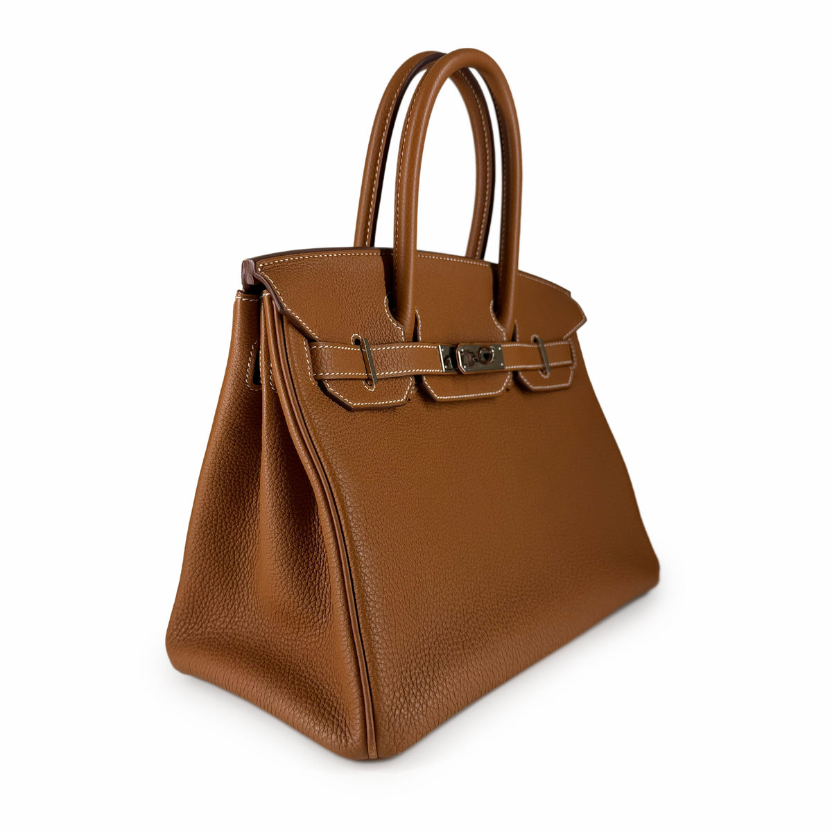 Tan Togo leather Hermès Birkin handbag with silver hardware, curated Pre-loved Luxury by Myluxe in Helsinki.